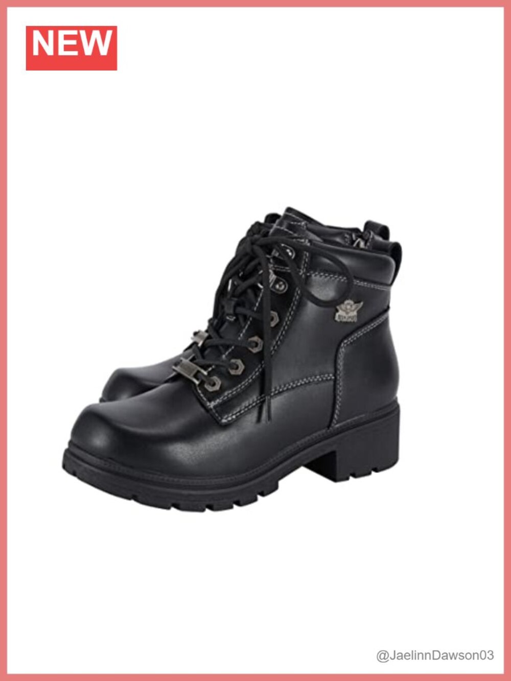 Women's Motorcycle Ankle Boots with Zipper, Lace-up Biker Boots, Low Heel, Faux